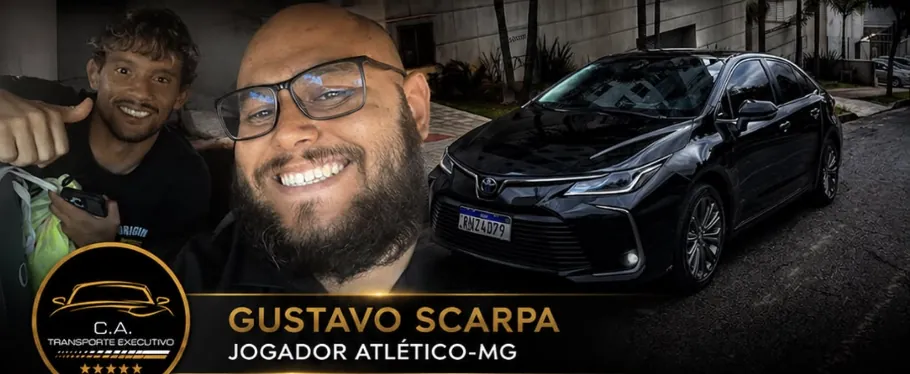 Gustavo Scarpa, jogador do Atlético-MG, cliente da C.A. Transporte Executivo